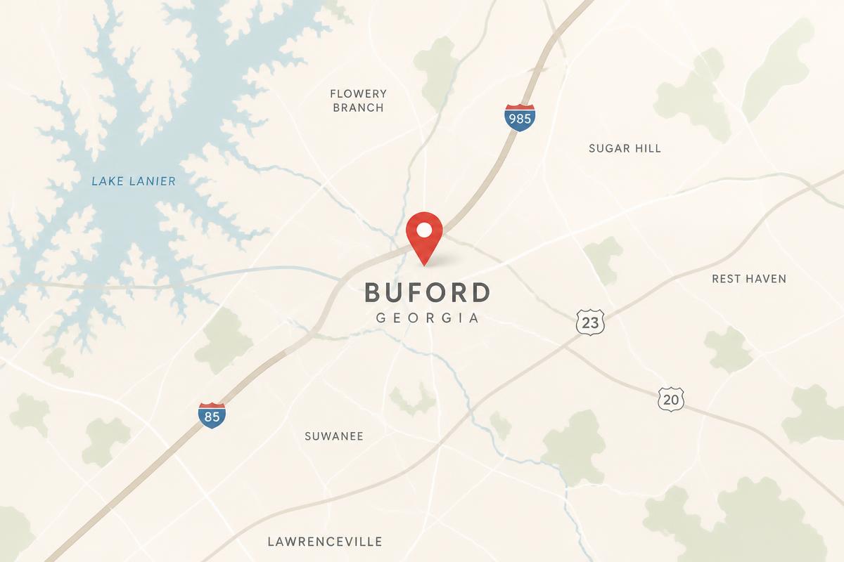 Map showing The Food Joint location in Buford, Georgia